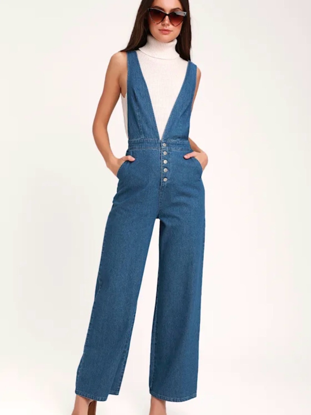 Lulus Erin Medium Wash Wide-Leg Jumpsuit